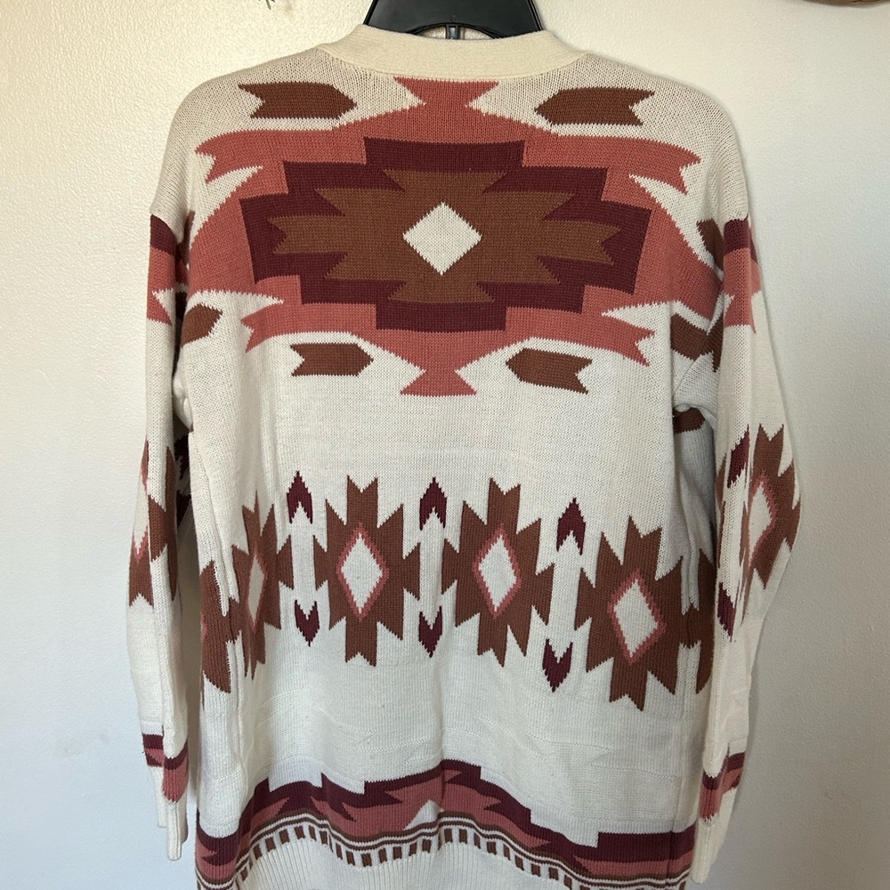 Lucky Brand Women's Geometric Cardigan - Cream and Brown - Picture 2 of 4